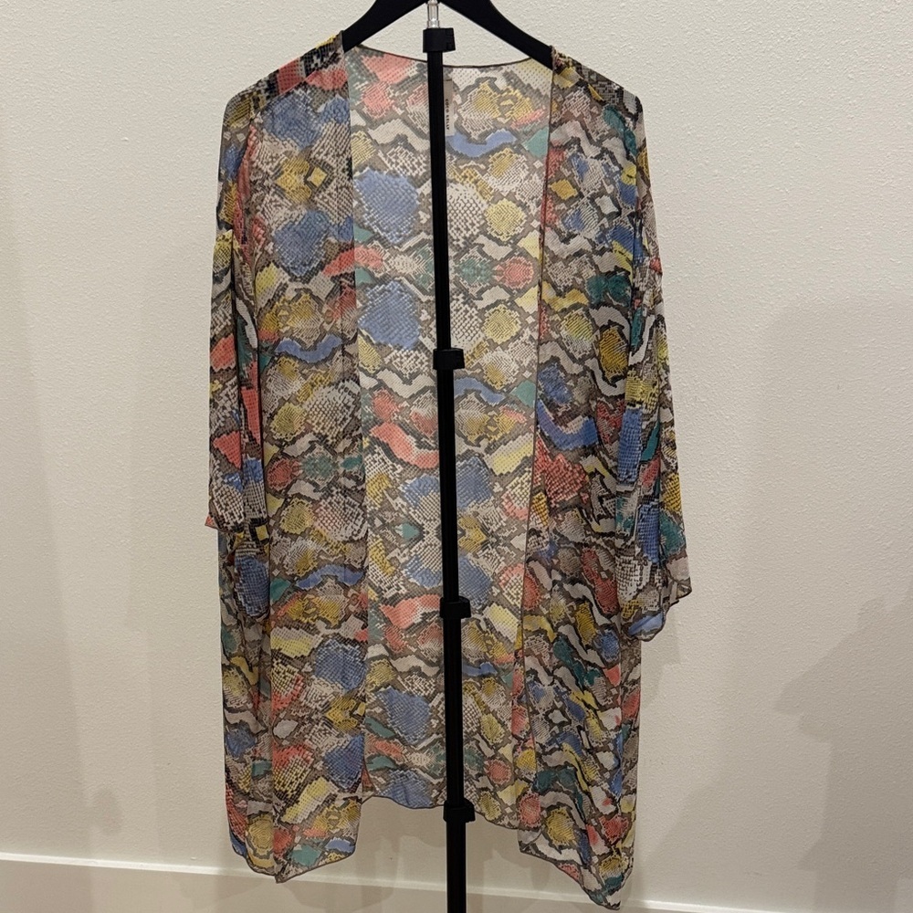 Sheer Multicolor Snake-Print Kimono